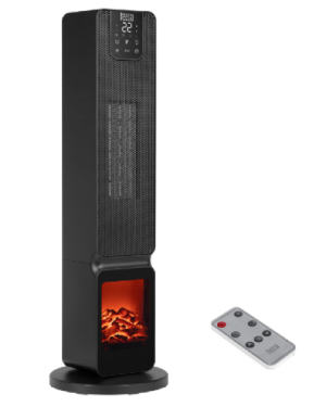 Grzejnik kolumnowy PTC z imitacją kominka + pilot