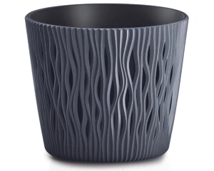 Doniczka okrągła z wkładem 16 cm antracyt Sandy Round