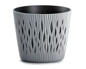 Doniczka okrągła z wkładem 12,8 cm szara Sandy Round