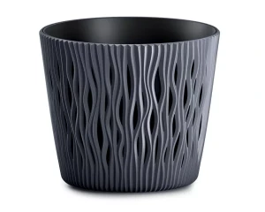 Doniczka okrągła 13 cm z wkładem antracyt Sandy Round