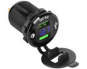 Ładowarka samochodowa 2xUSB QC z miernikiem napięcia PY-CHR0004