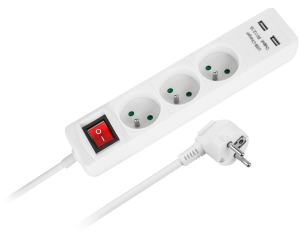 Przedłużacz sieciowy 3 gniazda + 2 wejścia USB 5 m Rebel URZ3202-5