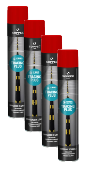 Pakiet 4 szt: Spray do malowania linii TRACING PLUS 750ml czerwony Soppec po terminie