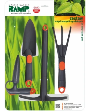 Zestaw narzędzi ogrodniczych - łopatka, motyczko-grabki, grabki, pikownik