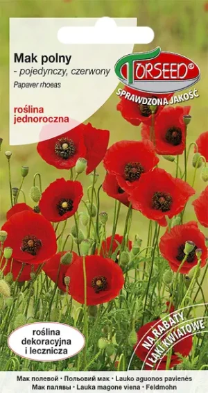 Mak polny czerwony pojedynczy nasiona kwiatów Torseed