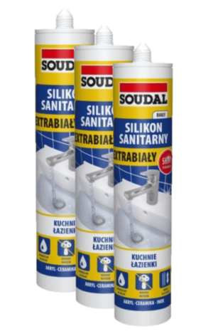 Pakiet 3 szt: Silikon sanitarny biały z połyskiem Soudal po terminie