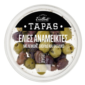 Ελιές Ανάμεικτες με Λεμόνι, Σκόρδο και Βασιλικό 150g