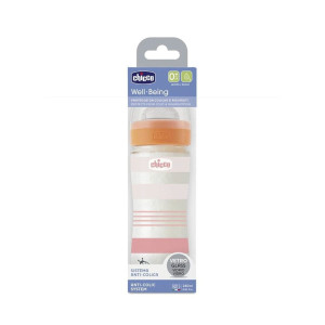 Μπιμπερό Γυάλινο Well Being Anti-Colic 0m+ Ροζ 240ml