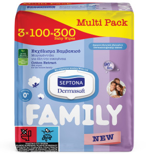 Μωρομάντηλα Dermasoft Family Εκχύλισμα Βαμβακιού 3x100 Τεμάχια