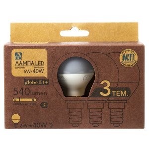 Λάμπα Led Globe E14 5.5W 3 Τεμάχια
