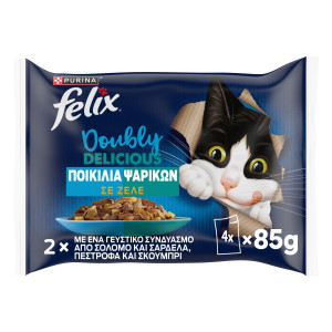 Γατοτροφή AGAIL Doubly Delicious Ψαρικά σε Ζελέ 4x85g