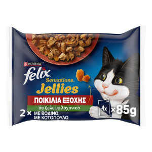 Γατοτροφή Sensations Jellies Βοδινό & Κοτόπουλο 4x85g