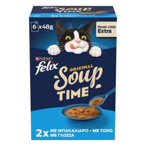 Γατοτροφή Soup Original με Μπακαλιάρο Τόνο Γλώσσα 6x48g