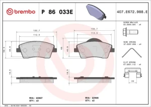 P 86 033E BREMBO Plaquettes de frein