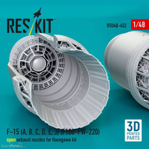 ResKit Models RSU48-0452 - F-15 (A, B, C, D, E, J) (F100-PW-220) open exhaust nozzles for Hasegawa kit (3D Printed)