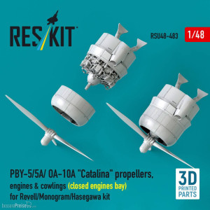 ResKit Models RSU48-0483 - PBY-5/5A/ OA-10A Catalina propellers, engines & cowlings (closed engines bay) for Revell/Monogram/Hasegawa kit (3D Printed)