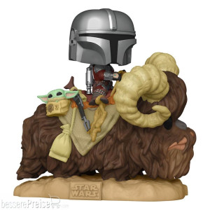 Funko FK52373 - Star Wars The Mandalorian POP! Deluxe Vinyl Figur The Mandalorian on Wantha with Child in Bag 9 cm