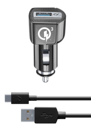 Cellular line Carregador Isqueiro Cellularline  Rápido 3.0 + Cabo USB-C Preto