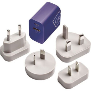 Carregador Go Travel USB/USB-C com Adaptadores para Tomadas Mundiais - Blueberry