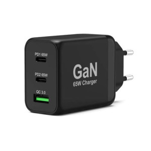 Port Carregador de Parede  900106-EU com 2 x Tipo-C PD e 1 x USB  65W - Preto