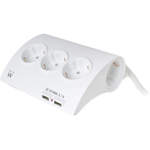 Ewent Tomada  de 5 Saídas + 2 USB 2.1A - Branco
