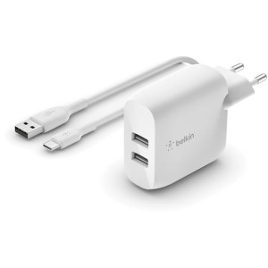 Belkin Carregador  BoostCharge Dual USB-A + Cabo USB-A/C 1m - Branco