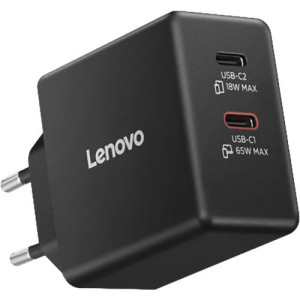 Lenovo Carregador  Dual USB-C GaN - 65W - Preto