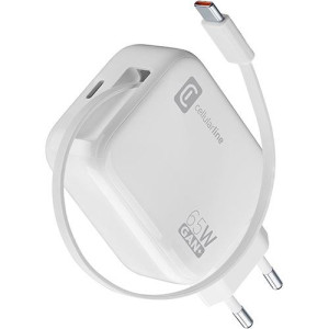 Cellular line Carregador USB-C com Cabo Retrátil Cellularline - 65W - Branco