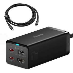 Baseus Carregador  Gan5 Pro 2 x USB- C+ USB+ HDMI + Cabo USB-C 67W - Preto