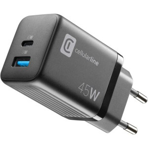 Carregador GaN USB+ USB-C Cellular Line Multipower Micro 45W - Preto