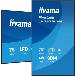 MONITOR IIYAMA 75" (LH7575UHS-B2AG) 3840X2160 / 4K UHD / 24/7 / 500 CD/M / 8MS / DP / 3XHDMI / MICRO SD SLOT /  E-SHARE /IISIGNAGE 2  / RJ45 / SDM