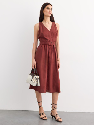 Mohito - Midikleid mit Gürtel - Kastanienbraun - 44
