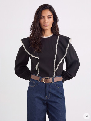 Mohito - Blusa con volante - negro - 36