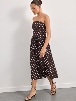 Mohito - Abito midi a pois - marrone scuro - XL