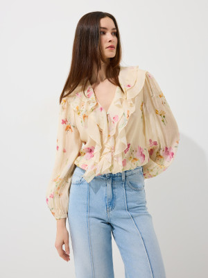 Mohito - Blusa a balze - giallo chiaro - 38