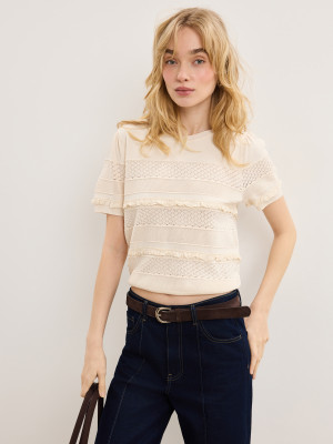 Mohito - Pullover mit Kurzen Ärmeln - Creme - S