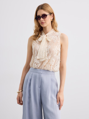 Mohito - Bluse mit Bindedetail - Creme - 32