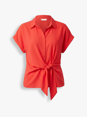 Mohito - Hemdbluse mit Bindedetail - Rot - 40