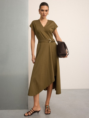 Mohito - Midikleid mit Gürtel - Olivgrün - XS