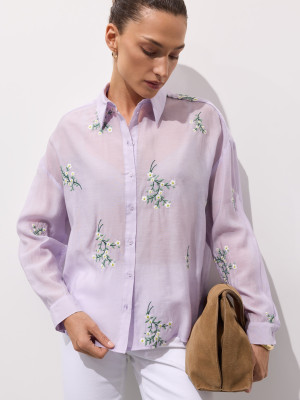 Mohito - Hemdbluse mit Stickereidetail - Lavendel - 34