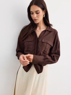 Mohito - Camicia in misto lino - marrone scuro - 44