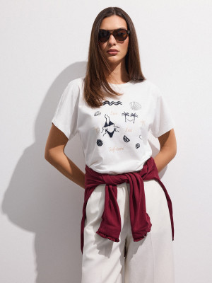 Mohito - T-Shirt mit Print - Creme - XL