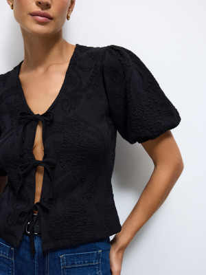 Mohito - Bluse mit Bindedetail - Schwarz - XL