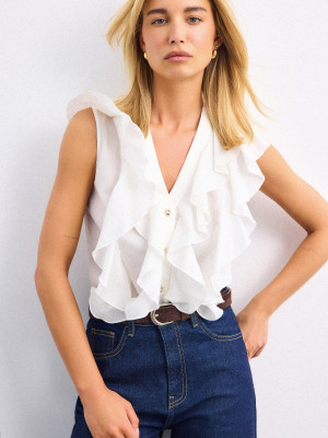 Mohito - Blusa in misto cotone e lyocell - panna - 34