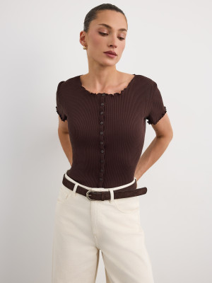 Mohito - Bluse mit Knöpfen - Dunkelbraun - M