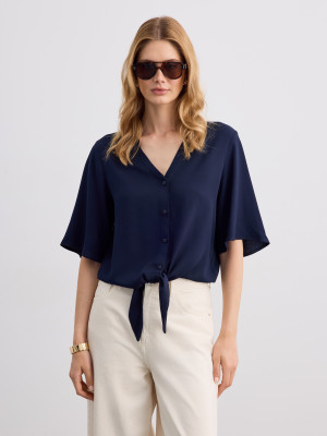 Mohito - Bluse mit Bindedetail - Navy - 34
