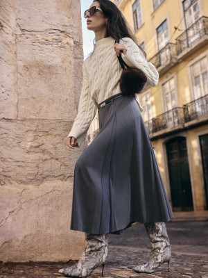 Mohito - Midi skirt with belt - grigio scuro - 34