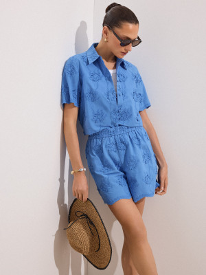 Mohito - Camicia con dettagli ricamati - blu - 32