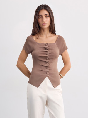 Mohito - Bluse mit Knöpfen - Kaffeebraun - XS