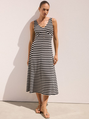 Mohito - Gestreiftes Maxikleid - Schwarz - XXS